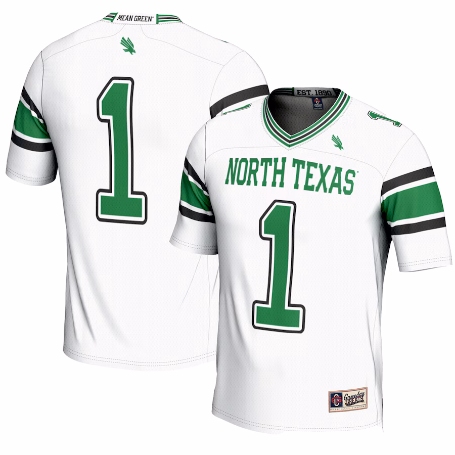 Men's GameDay Greats #1 White North Texas Mean Green Endzone Football Jersey - ujerseystore