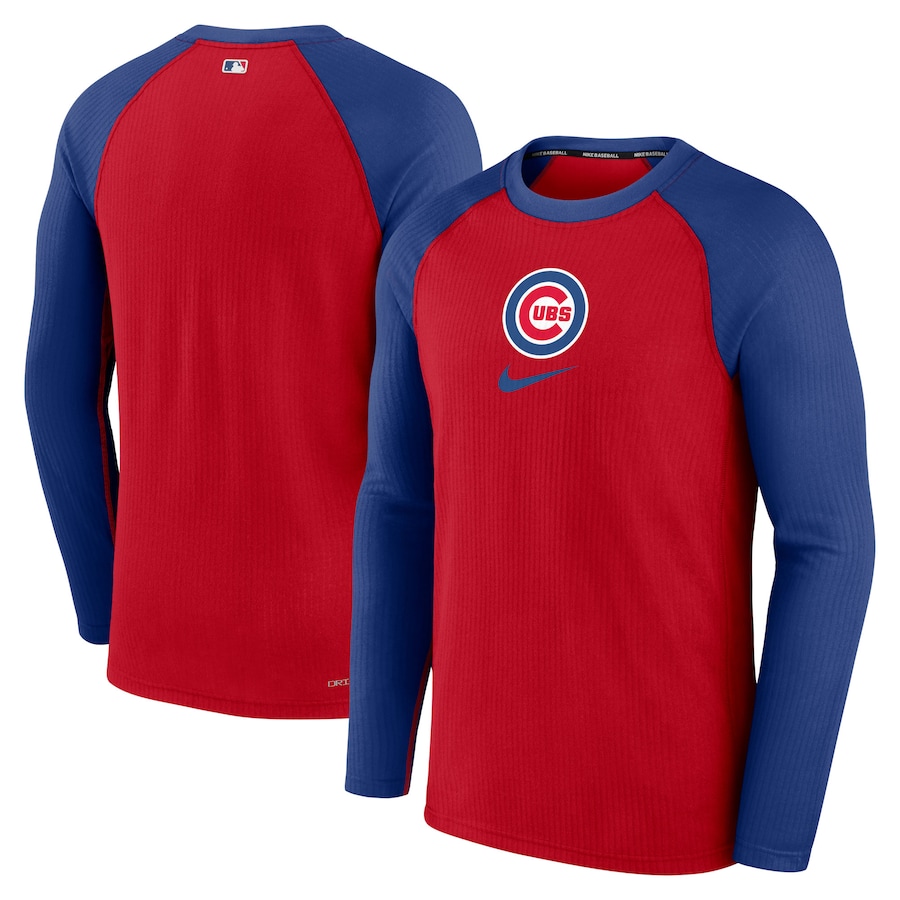 Men's Chicago Cubs Nike Red Authentic Collection Game Raglan Performance Long Sleeve T-Shirt - ujerseystore