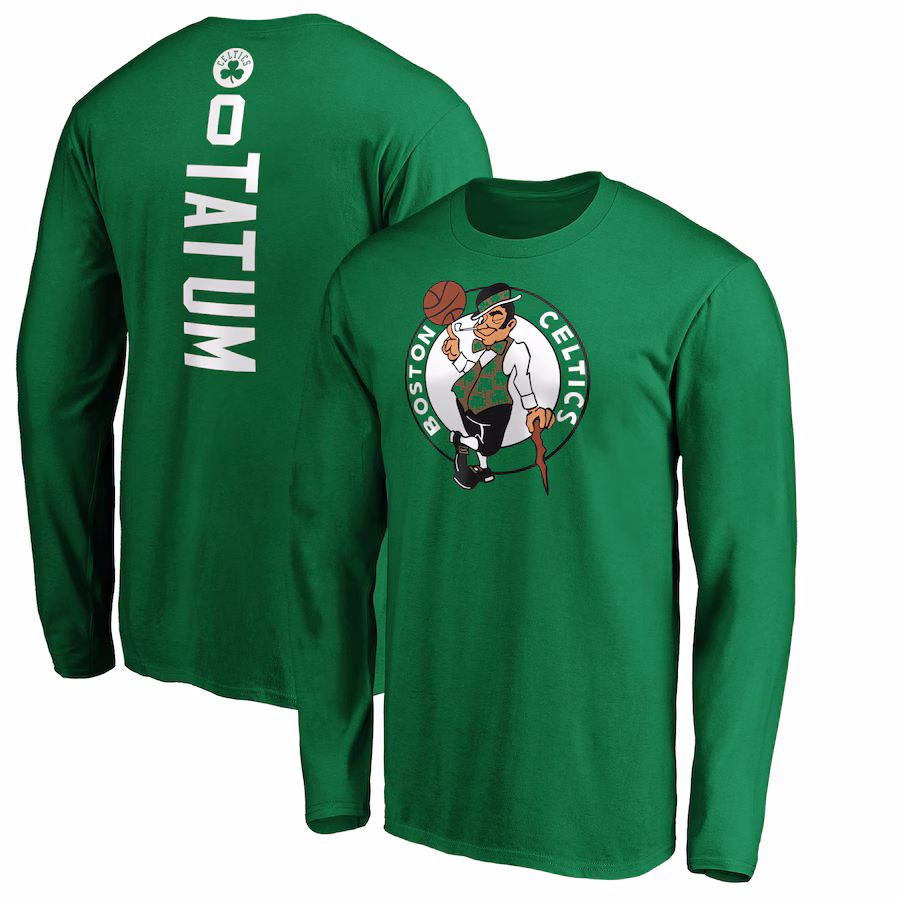 Men's Boston Celtics Jayson Tatum Kelly Green Playmaker Name & Number Long Sleeve T-Shirt - ujerseystore