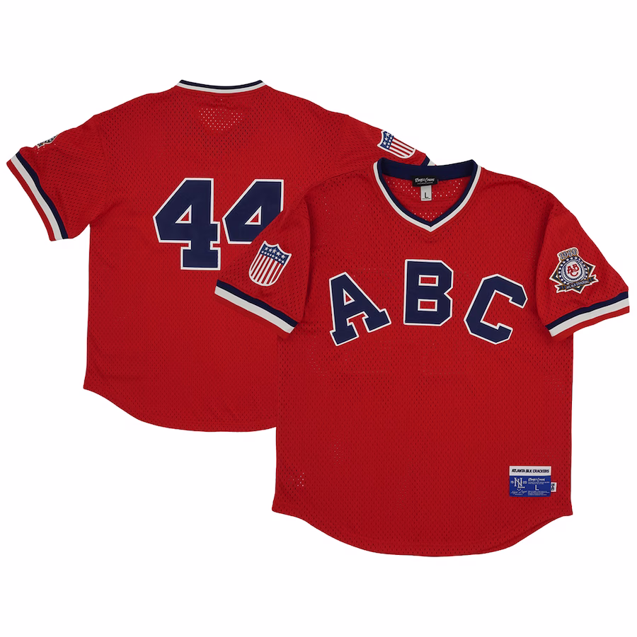 Youth Atlanta Black Crackers #44 Red Mesh Replica V-Neck Jersey - ujerseystore