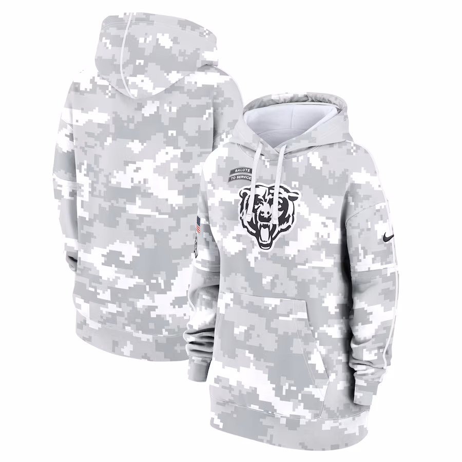 Women's Chicago Bears Nike Arctic Camo 2024 Salute To Service Club Fleece Pullover Hoodie - ujerseystore
