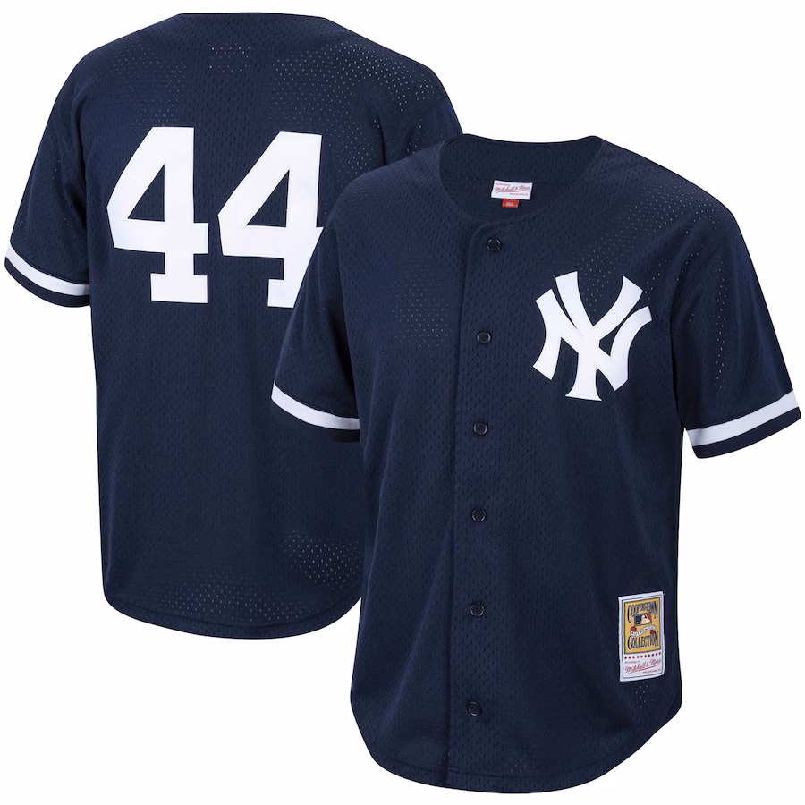 Men's New York Yankees Reggie Jackson Mitchell & Ness Navy Cooperstown Collection Mesh Batting Practice Button-Up Jersey - ujerseystore