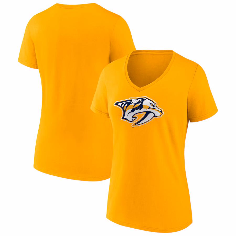 Women's Nashville Predators Fanatics Gold Primary Logo Team V-Neck T-Shirt - ujerseystore