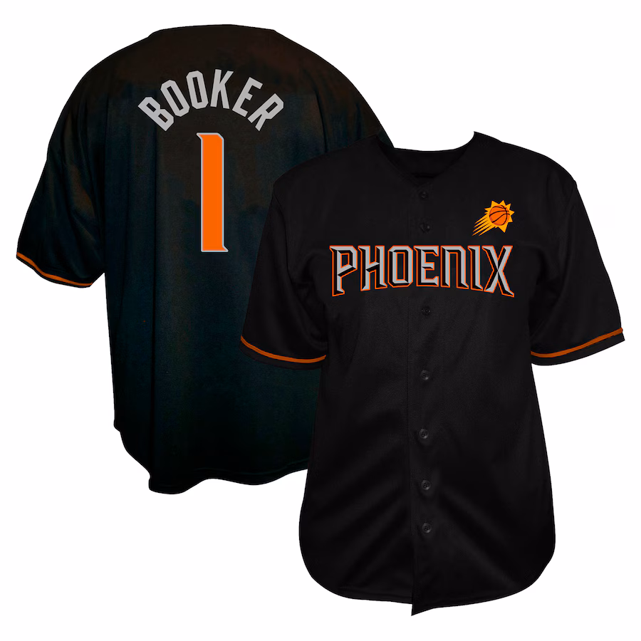 Men's Phoenix Suns Devin Booker Profile Black Big & Tall Name & Number Button-Up Jersey - ujerseystore