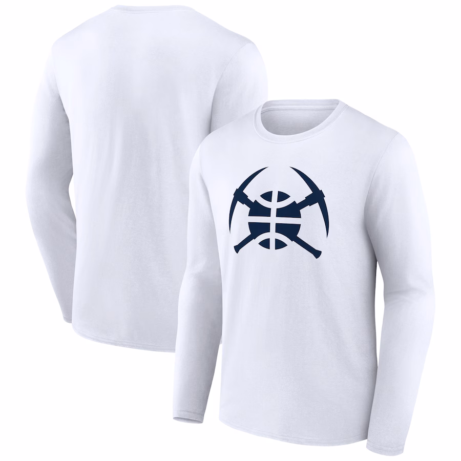 Men's Denver Nuggets White Alternate Logo Long Sleeve T-Shirt - ujerseystore