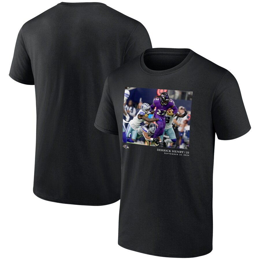 Men's Baltimore Ravens Derrick Henry Black NFL Flash Features Week 3 T-Shirt - ujerseystore
