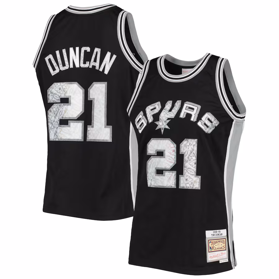 Men's San Antonio Spurs Tim Duncan Mitchell & Ness Black 1998/99 Hardwood Classics NBA 75th Anniversary Diamond Swingman Jersey - ujerseystore