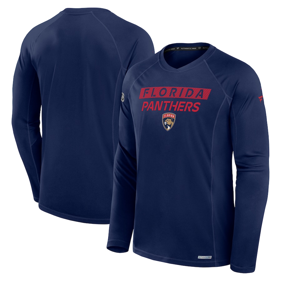 Men's Florida Panthers Fanatics Navy Authentic Pro Rink Tech Long Sleeve T-Shirt - ujerseystore