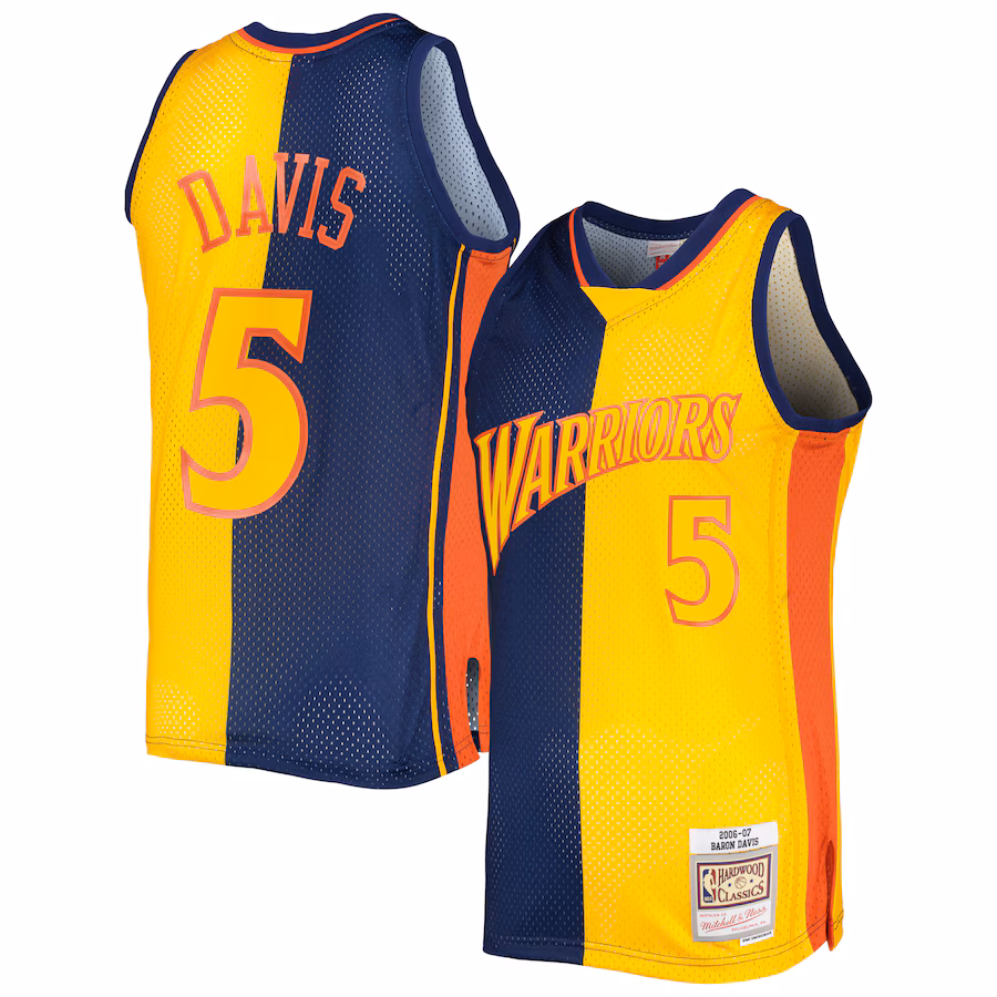 Men's Golden State Warriors Baron Davis Mitchell & Ness Navy/Gold Hardwood Classics 2006/07 Split Swingman Jersey - ujerseystore