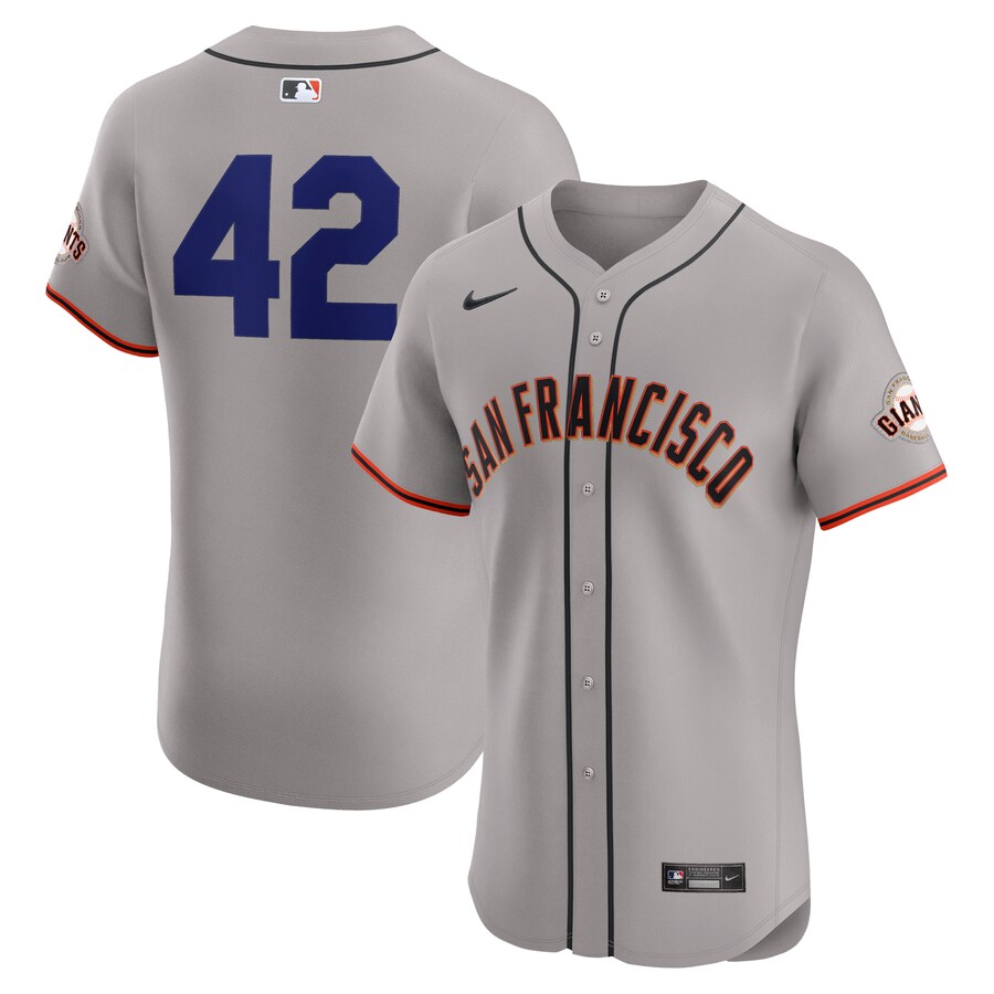 Men's San Francisco Giants Nike Gray Road 2024 Jackie Robinson Day Elite Jersey - ujerseystore