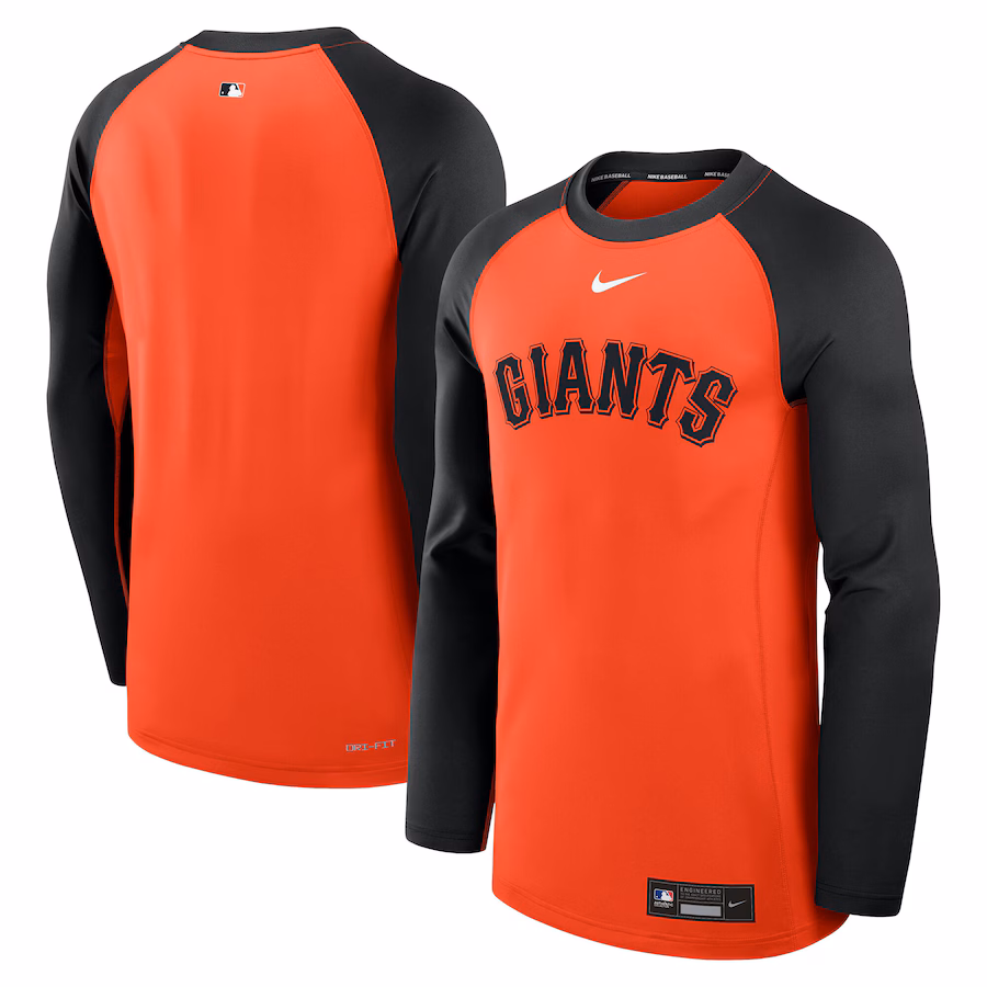 Men's San Francisco Giants Nike Orange/Black Authentic Collection Game Time Raglan Performance Long Sleeve T-Shirt - ujerseystore