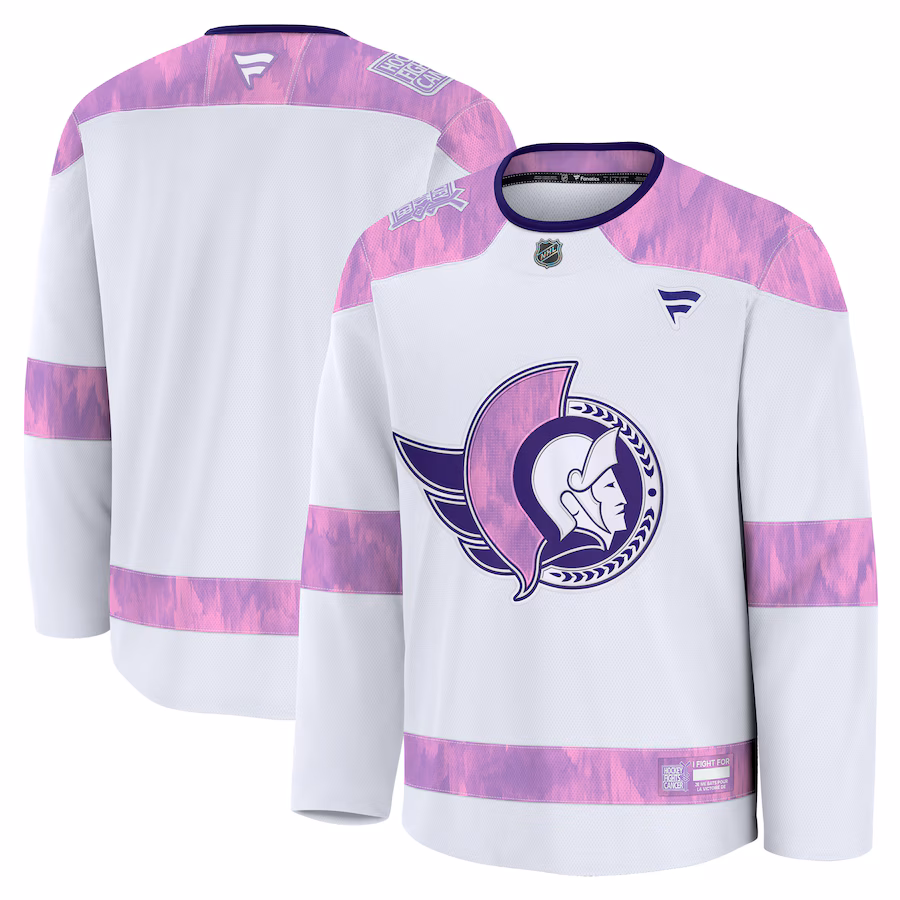 Men's Ottawa Senators Fanatics White 2024 Hockey Fights Cancer Practice Jersey - ujerseystore