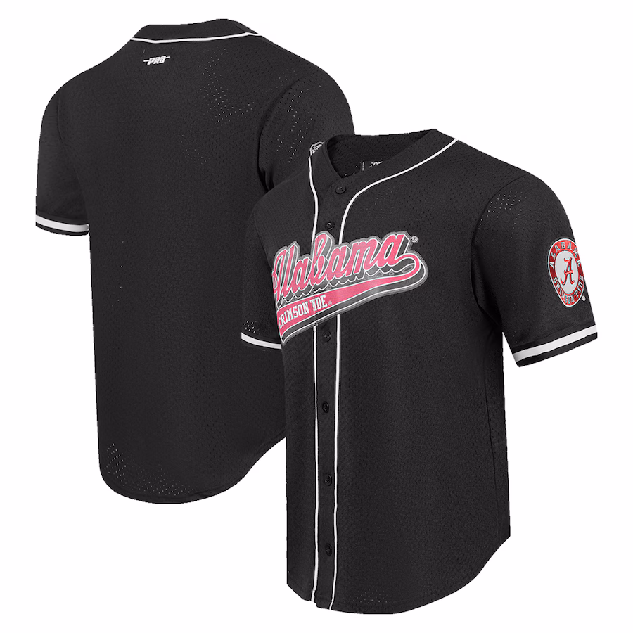 Men's Pro Standard Black Alabama Crimson Tide Mesh Full-Button Replica Baseball Jersey - ujerseystore
