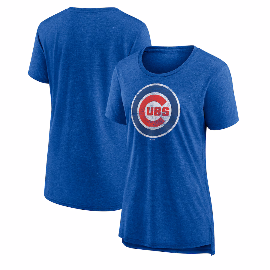 Women's Chicago Cubs Royal Weathered Official Logo Tri-Blend T-Shirt - ujerseystore