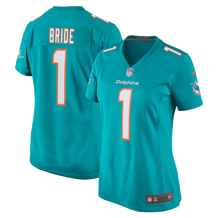 Women's Miami Dolphins Number 1 Bride Nike Aqua Game Jersey - ujerseystore