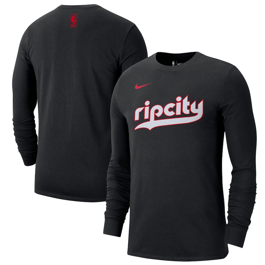 Men's Portland Trail Blazers Nike Black 2024/25 City Edition Essential Logo Long Sleeve T-Shirt - ujerseystore