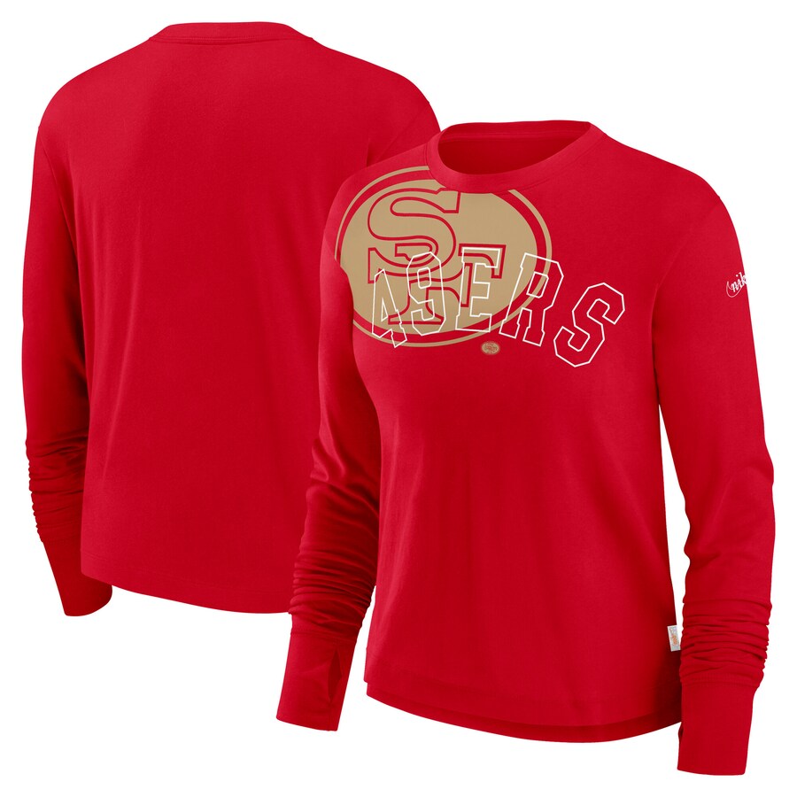 Women's San Francisco 49ers Nike Scarlet Layered Logo Cropped Long Sleeve Fashion T-Shirt - ujerseystore