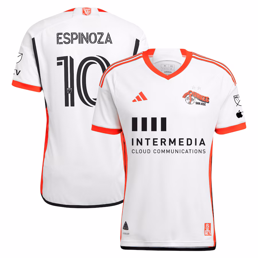 Men's San Jose Earthquakes Cristian Espinoza adidas White 2024 The 50 Kit Authentic Player Jersey - ujerseystore