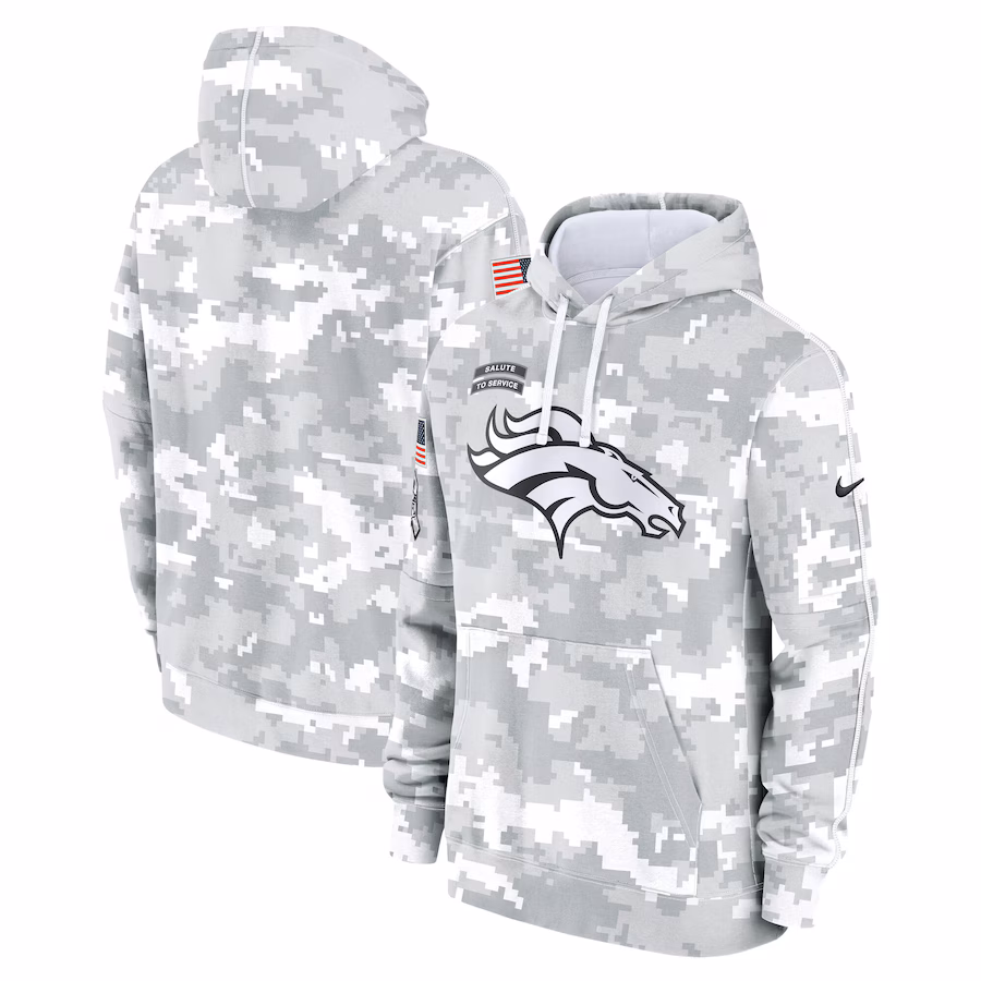 Men's Denver Broncos Nike Arctic Camo 2024 Salute to Service Club Fleece Pullover Hoodie - ujerseystore