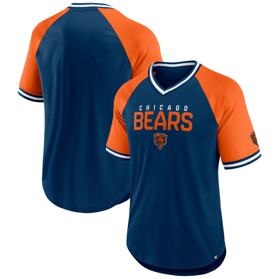 Men's Chicago Bears Fanatics Navy/Orange Hashmark Raglan T-Shirt - ujerseystore