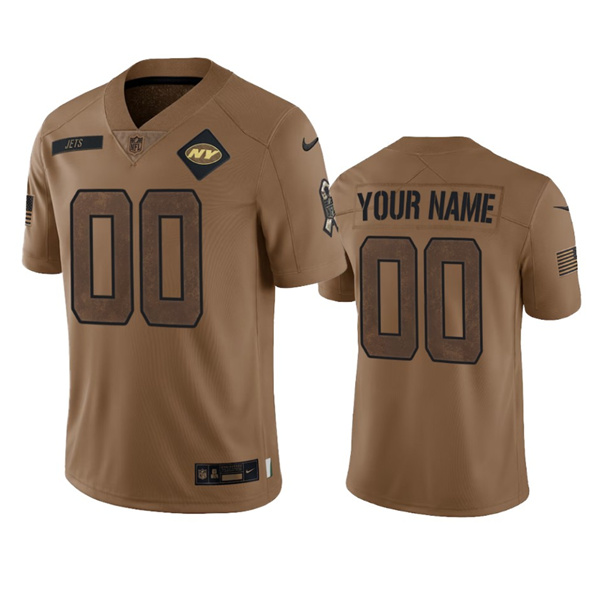 Men's New York Jets Active Player Custom 2023 Brown Salute To Setvice Limited Football Stitched Jersey - ujerseystore