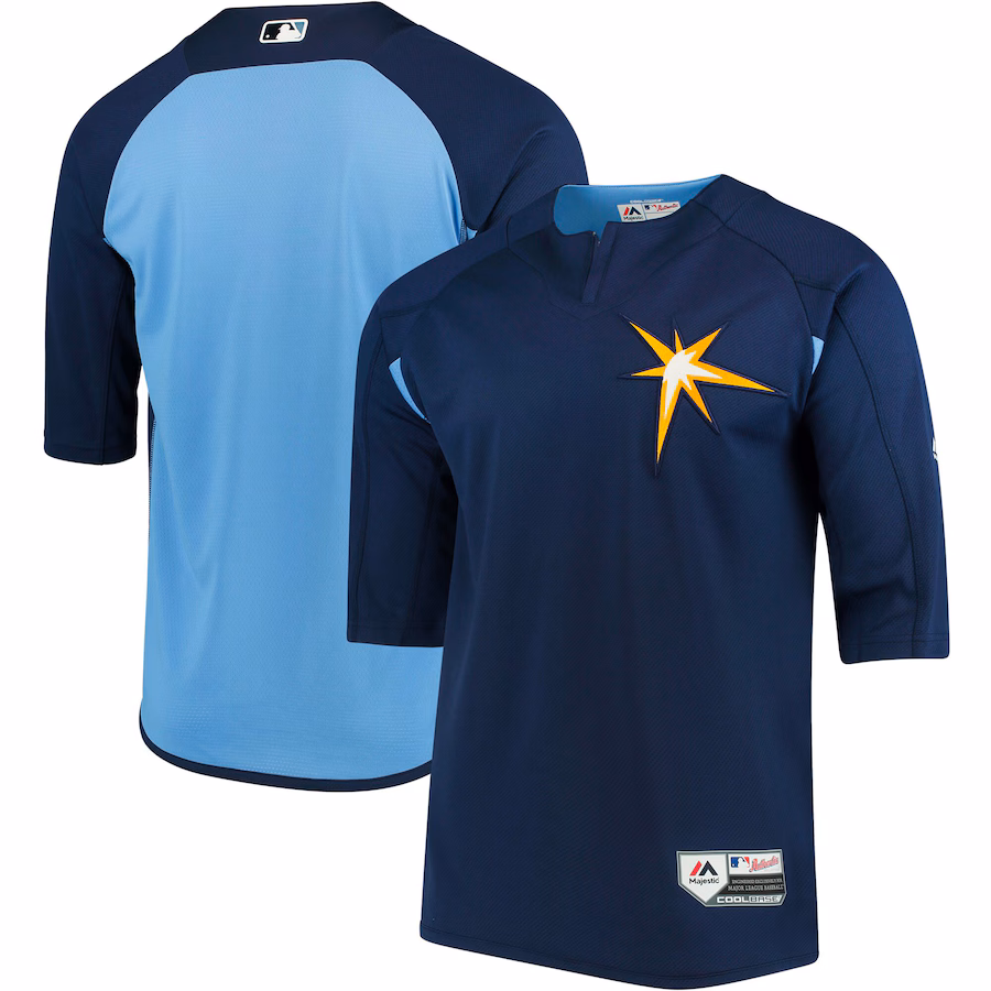 Men's Tampa Bay Rays Majestic Navy/Light Blue Authentic Collection On-Field 3/4-Sleeve Batting Practice Jersey - ujerseystore