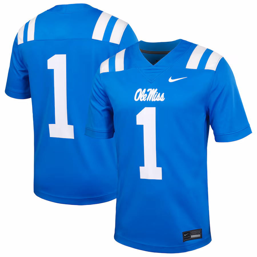 Men's Nike #1 Powder Blue Ole Miss Rebels Untouchable Football Jersey - ujerseystore