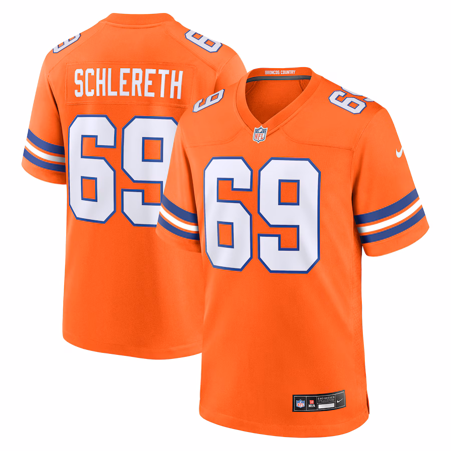 Men's Denver Broncos Mark Schlereth Nike Orange Mile High Collection 1977 Throwback Retired Player Game Jersey - ujerseystore