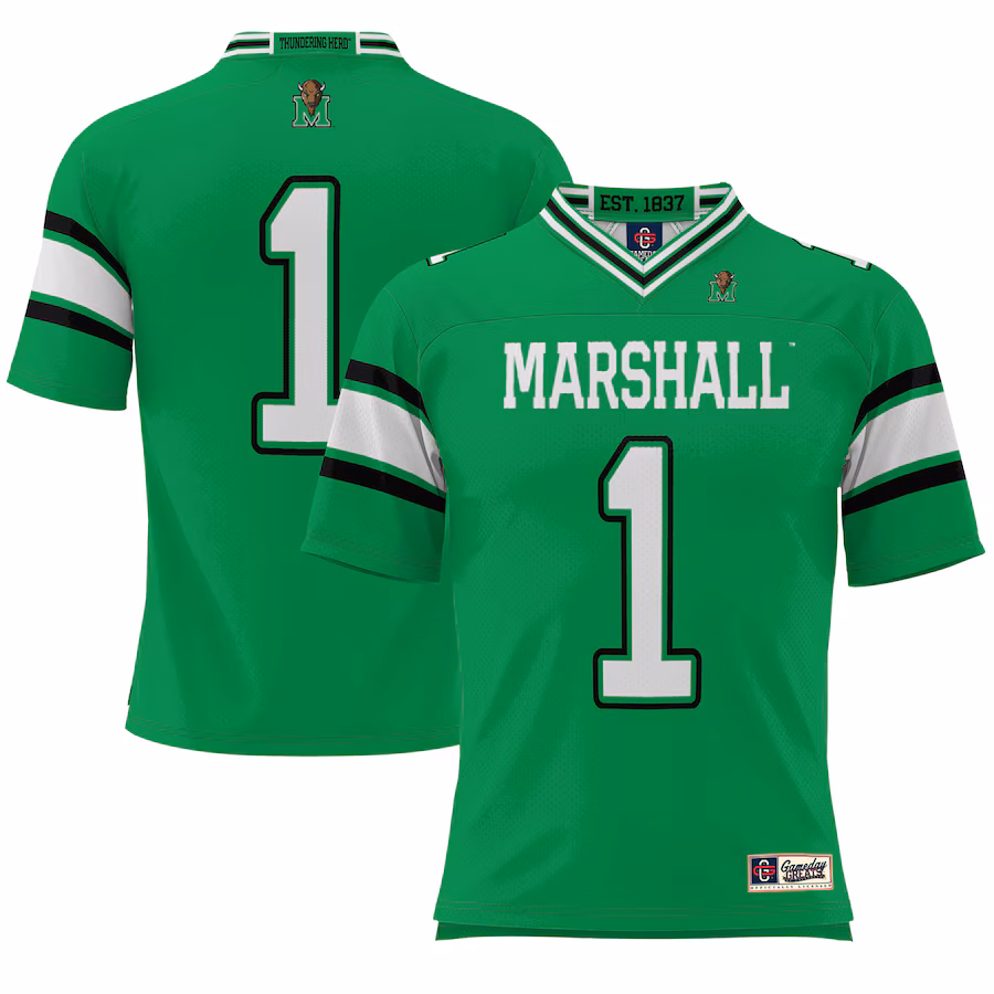 #1 Marshall Thundering Herd GameDay Greats Youth Endzone Football Jersey - Kelly Green - ujerseystore