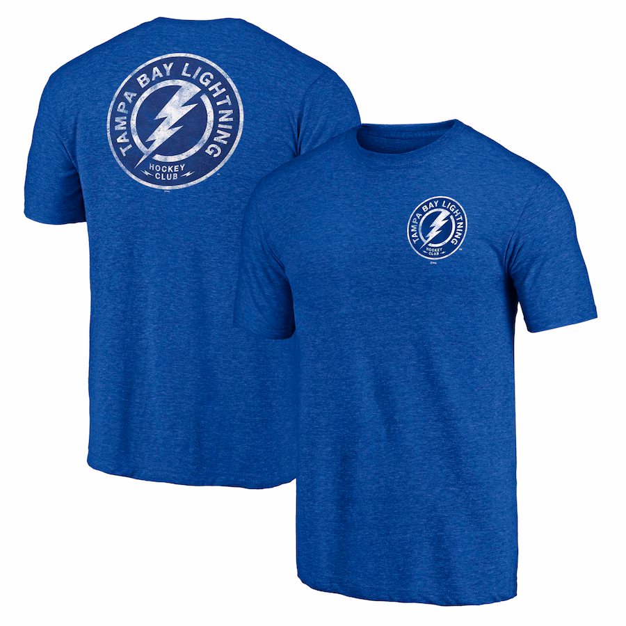 Men's Tampa Bay Lightning Fanatics Heather Blue Distressed Shoulder Patch Logo Tri-Blend T-Shirt - ujerseystore