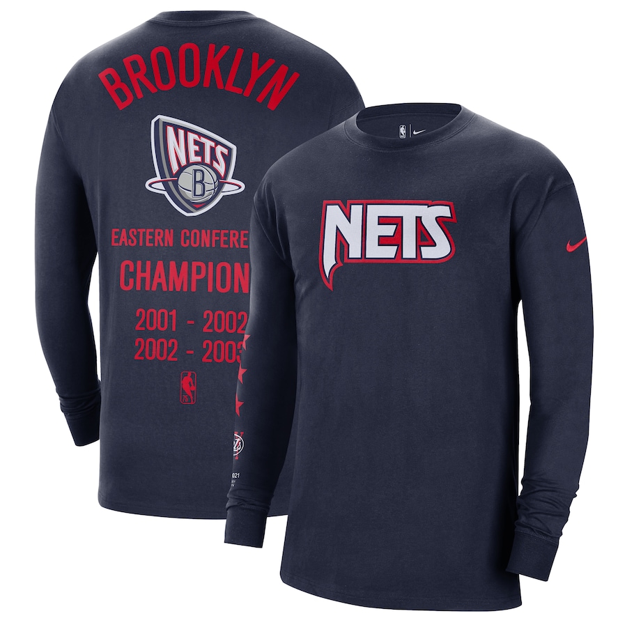 Men's Brooklyn Nets Nike Navy 2021/22 City Edition Courtside Heavyweight Moments Long Sleeve T-Shirt - ujerseystore