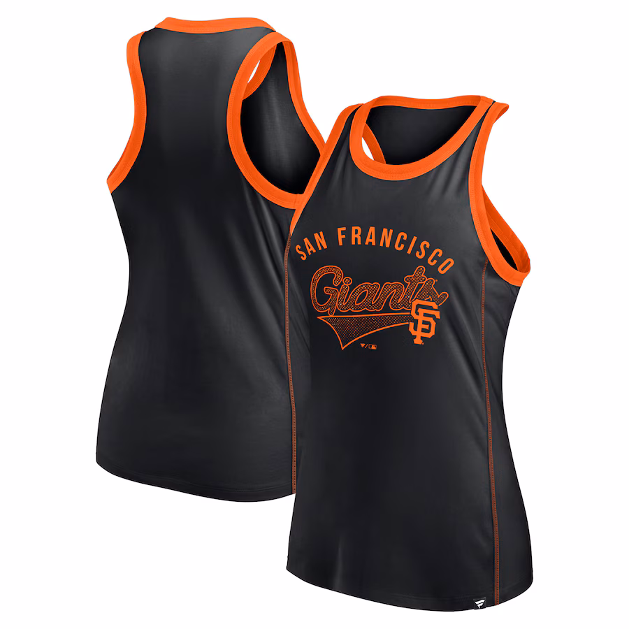 Women's San Francisco Giants Fanatics Black Tailsweep Fashion Racerback Rhinestone Tank Top - ujerseystore