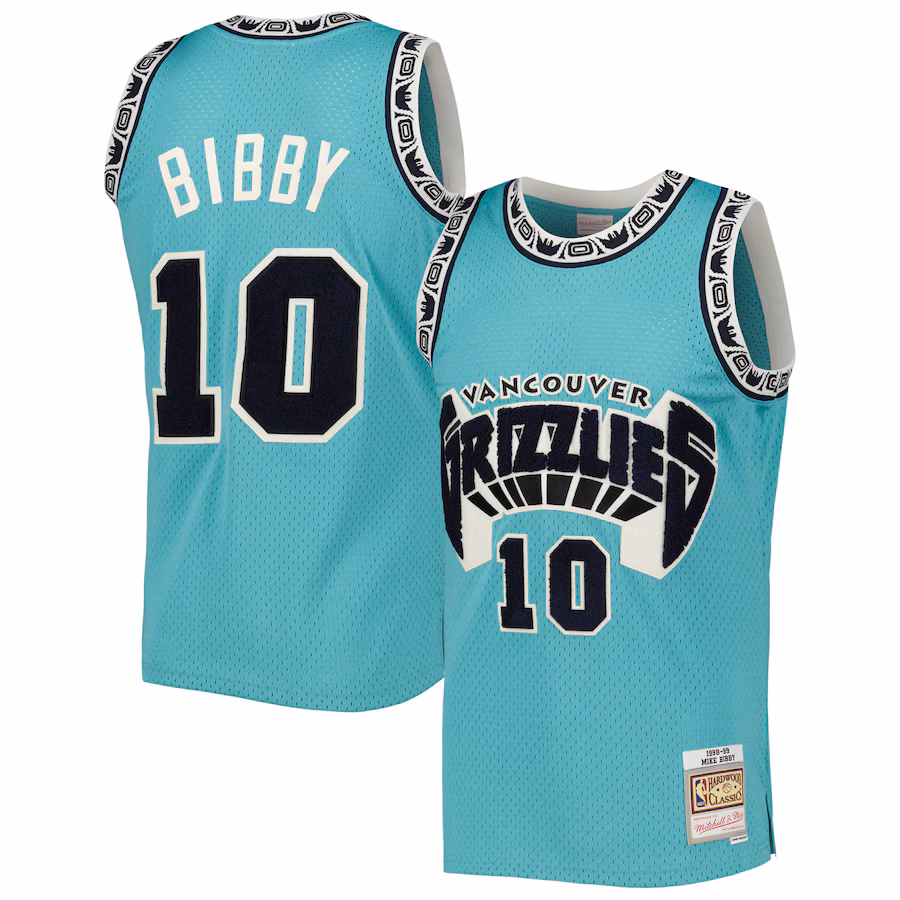 Men's Vancouver Grizzlies Mike Bibby Mitchell & Ness Turquoise 1998/99 Hardwood Classics Off-Court Swingman Jersey - ujerseystore