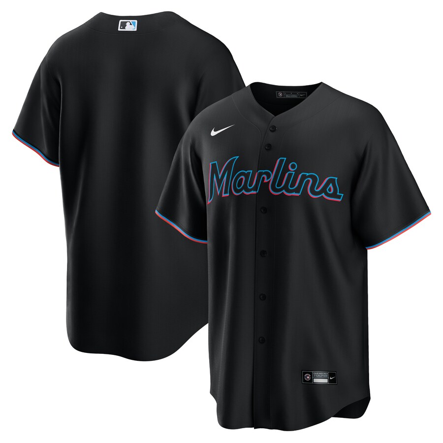Men's Miami Marlins Nike Black Pitch Black Fashion Replica Jersey - ujerseystore