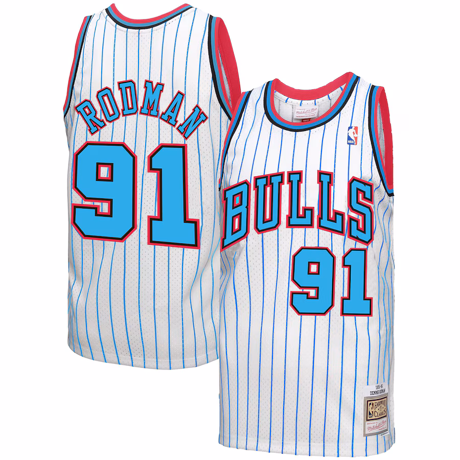 Men's Chicago Bulls Dennis Rodman Mitchell & Ness White 1995-96 Hardwood Classics Reload 3.0 Swingman Jersey - ujerseystore