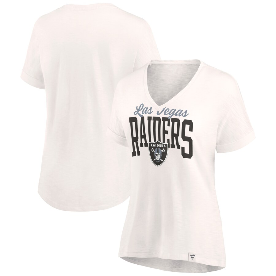 Women's Las Vegas Raiders Fanatics Oatmeal Motivating Force Lightweight V-Neck T-Shirt - ujerseystore