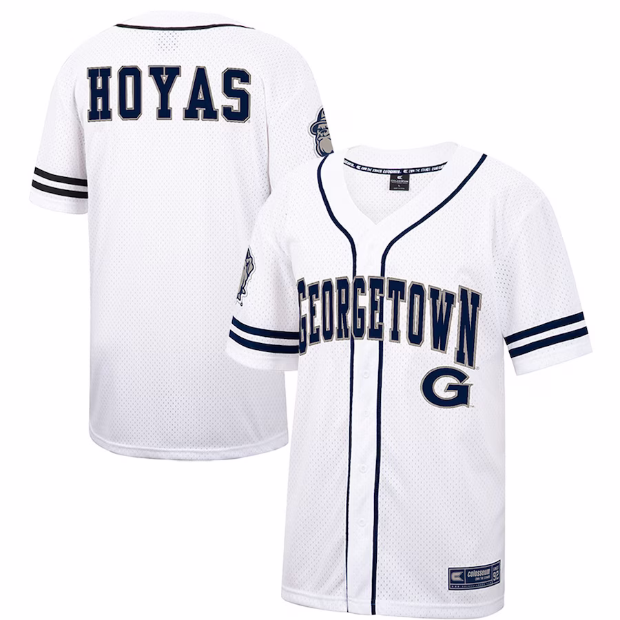 Georgetown Hoyas Colosseum Free Spirited Mesh Button-Up Baseball Jersey - White - ujerseystore