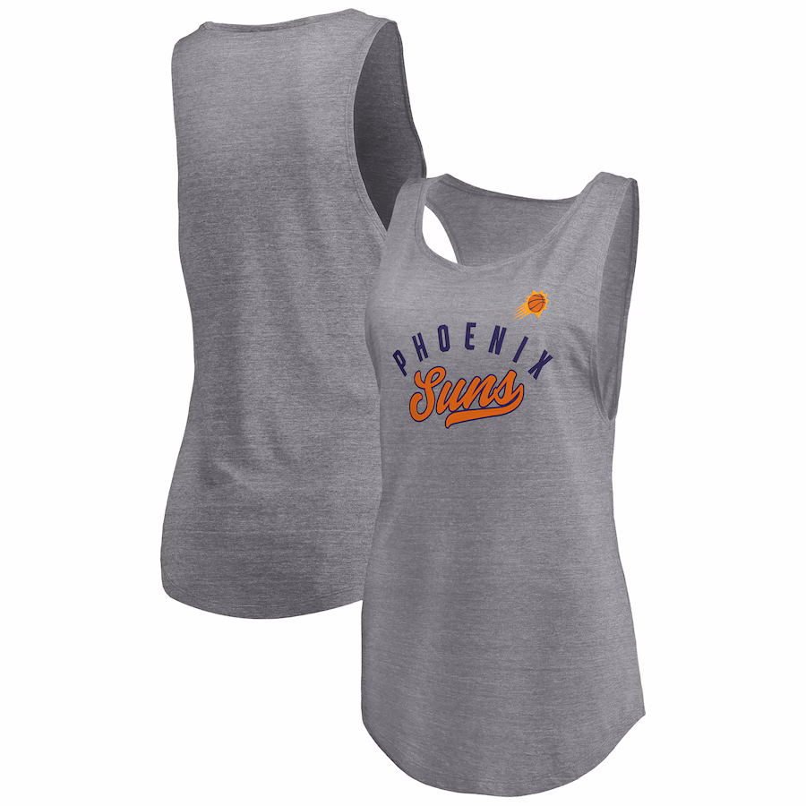 Women's Phoenix Suns Fanatics Heathered Gray Quality Time Open Scoop Neck Tri-Blend Tank Top - ujerseystore