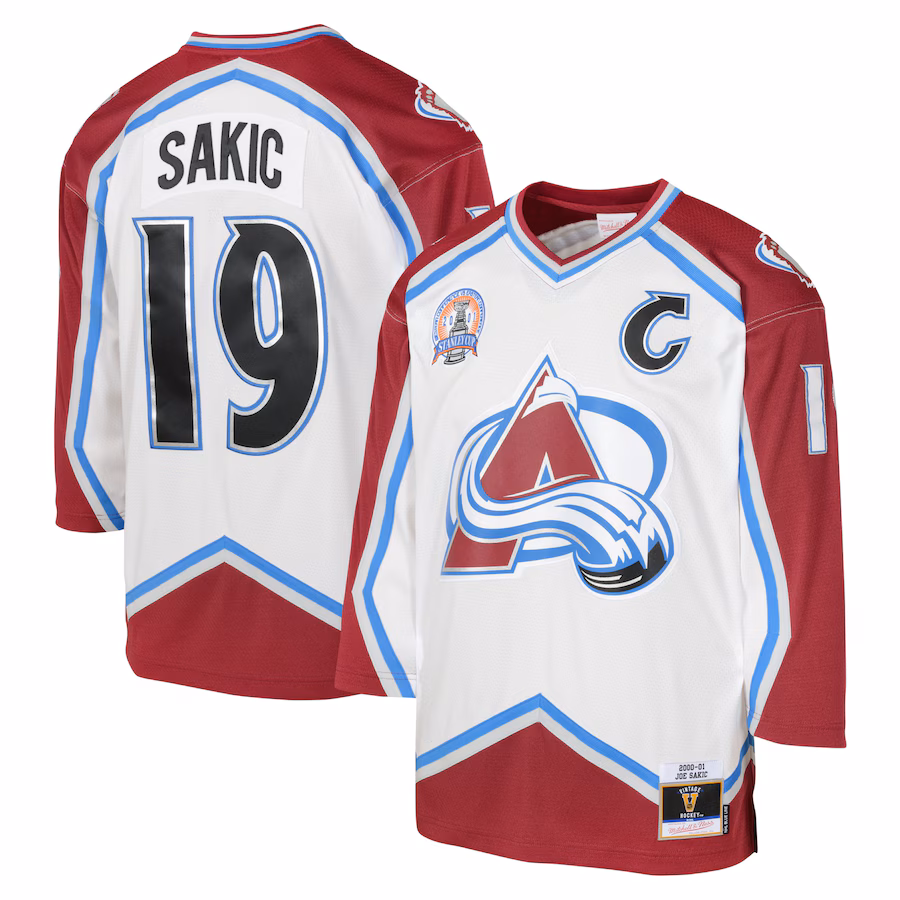 Youth Colorado Avalanche Joe Sakic Mitchell & Ness White 2000 Blue Line Player Jersey - ujerseystore