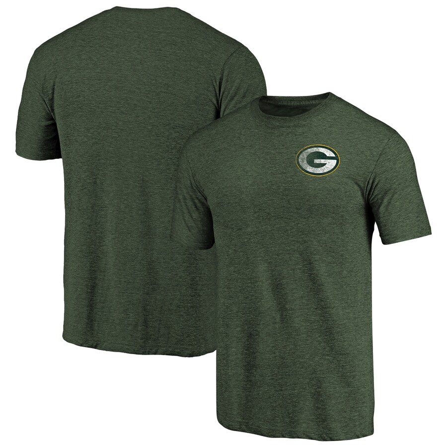 Men's Green Bay Packers Heathered Green Primary Logo Left Chest Distressed Tri-Blend T-Shirt - ujerseystore