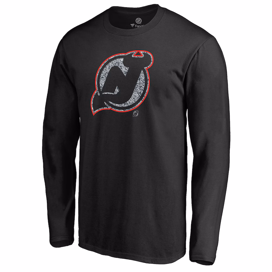 Men's New Jersey Devils Black Static Logo Long Sleeve T-Shirt - ujerseystore