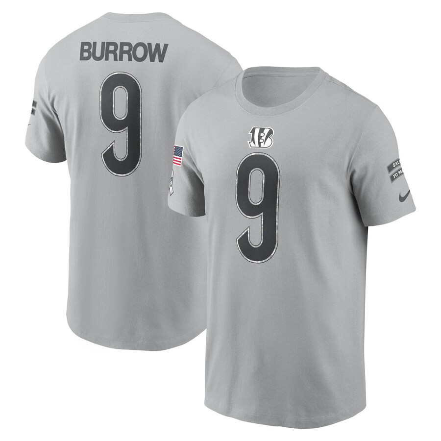 Men's Cincinnati Bengals Joe Burrow Nike Gray 2024 Salute To Service Name & Number T-Shirt - ujerseystore