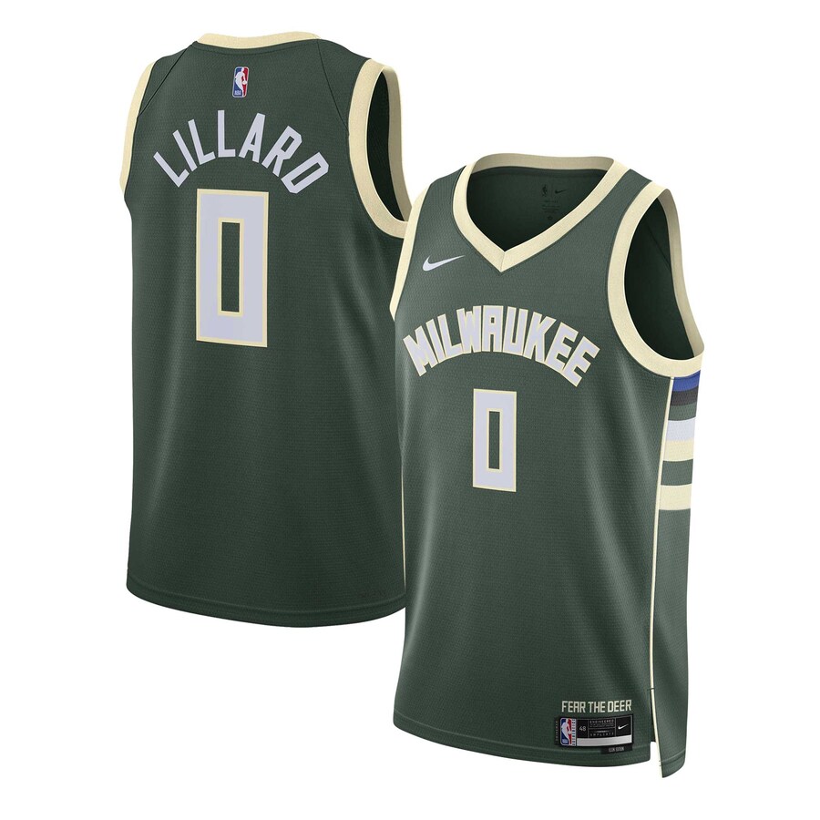 Unisex Milwaukee Bucks Damian Lillard Nike Hunter Green Swingman Jersey - Icon Edition - ujerseystore