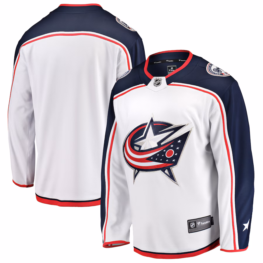 Men's Columbus Blue Jackets Fanatics White Breakaway Away Jersey - ujerseystore