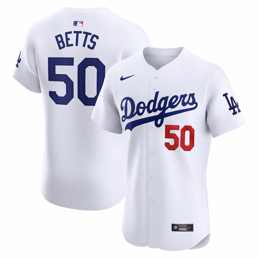 Men's Los Angeles Dodgers Mookie Betts Nike White Home Elite Player Jersey - ujerseystore