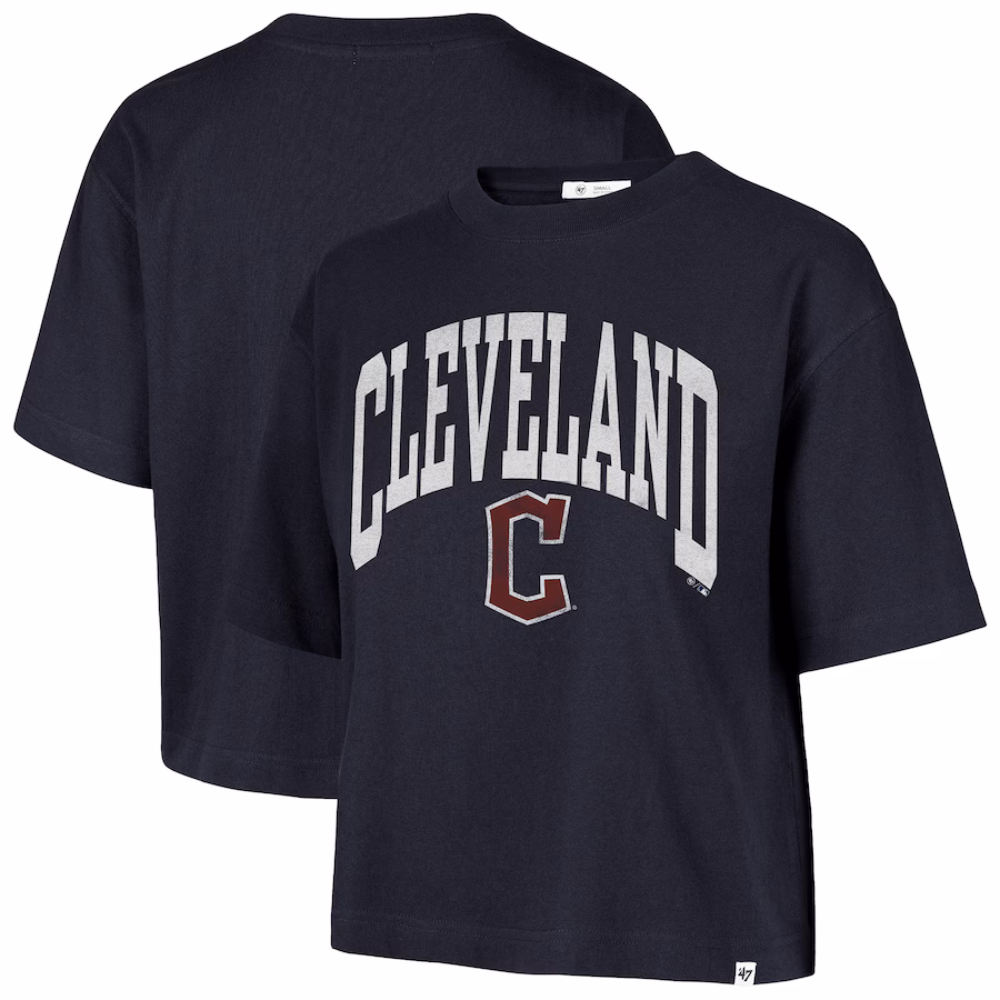 Women's Cleveland Guardians '47 Navy City Connect Shale Drop Shoulder Cropped T-Shirt - ujerseystore