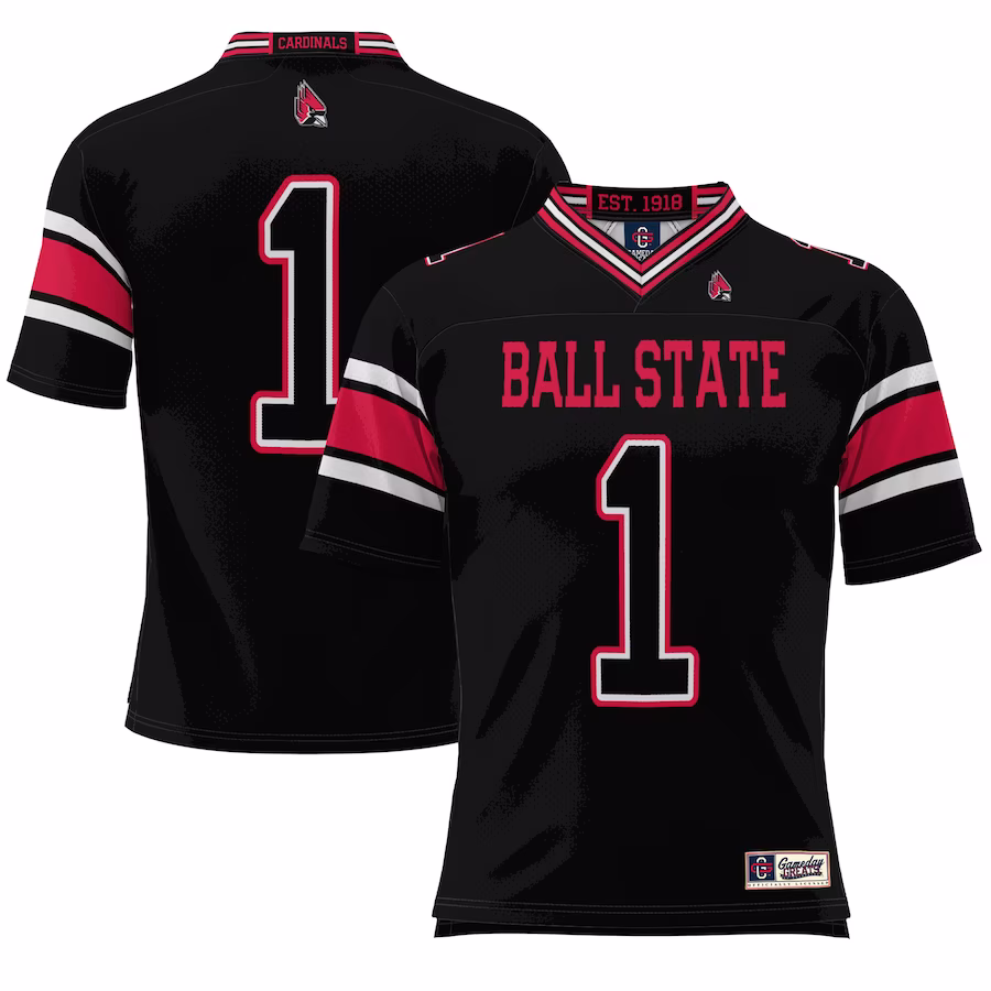 #1 Ball State Cardinals GameDay Greats Endzone Football Jersey - Black - ujerseystore