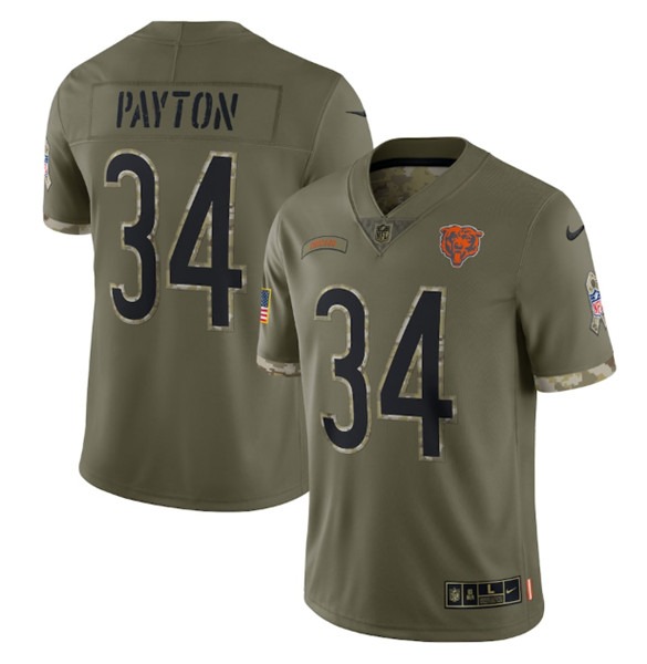 Men's Chicago Bears #34 Walter Payton 2022 Olive Salute To Service Limited Stitched Jersey - ujerseystore