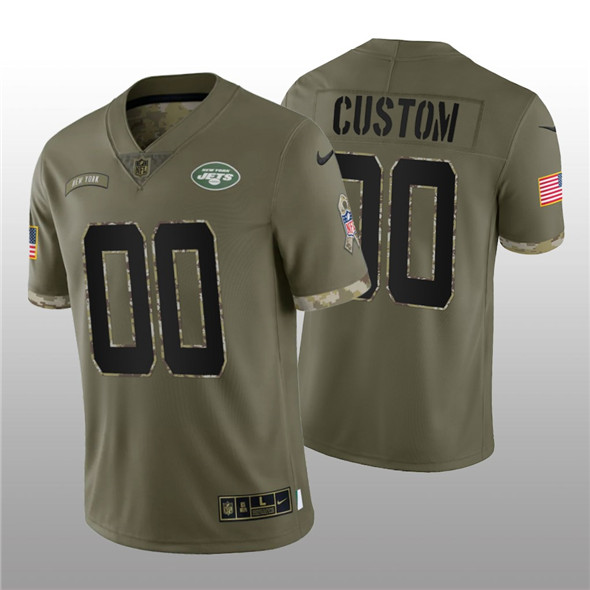 Men's New York Jets ACTIVE PLAYER Custom 2022 Olive Salute To Service Limited Stitched Jersey - ujerseystore