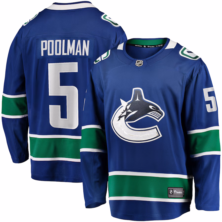 Men's Vancouver Canucks Tucker Poolman Fanatics Blue Home Premier Breakaway Player Jersey - ujerseystore